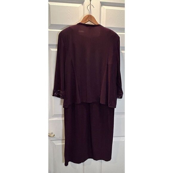 Maya Brooke 3/4 Sleeve Sequin Embroidered Jacket and Dress Eggplant Paisley - Picture 2 of 9